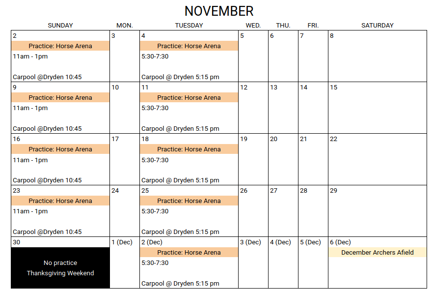 november calendar