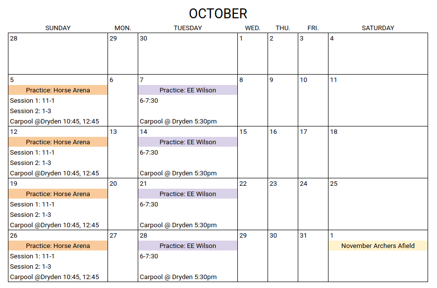 october calendar
